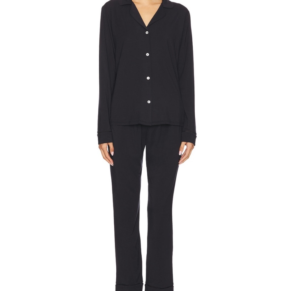 Eberjey Black Long-Sleeve Button Pajama Set